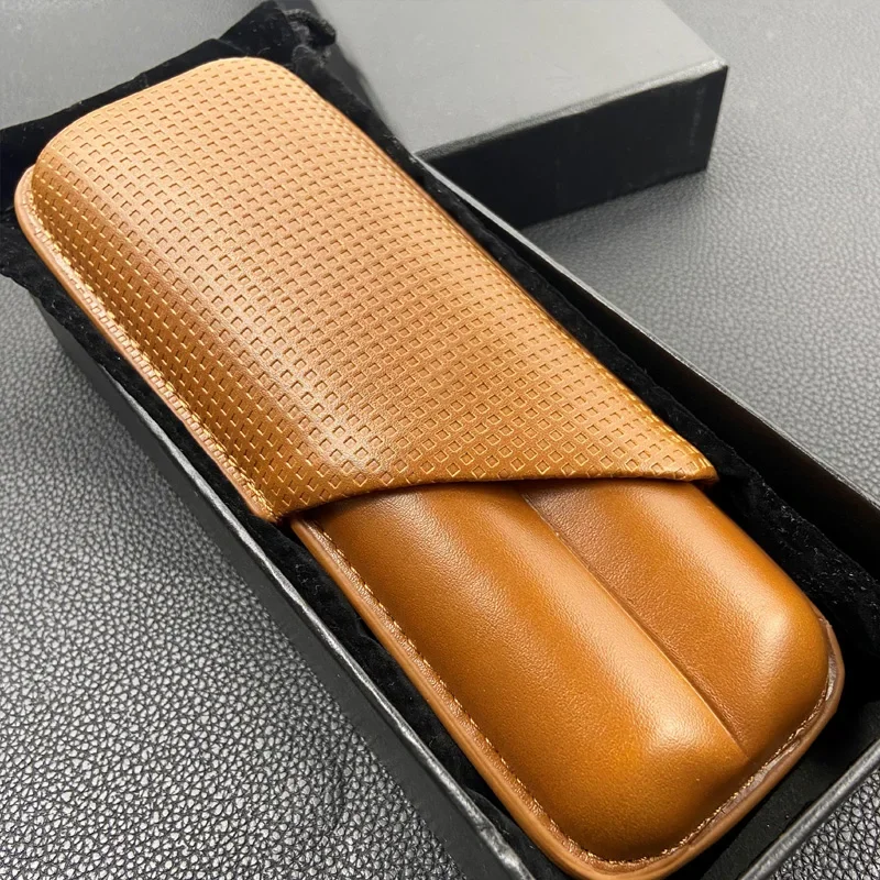 Black Cigar Humidor Cow Leather Travel Cigar Case 2 Tube Cigars Holder Carrying Case Humidor Accessories Gift for Friend