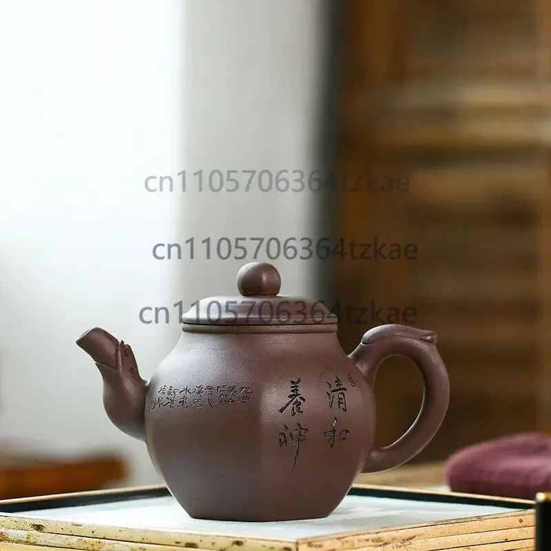 China Yixing Zisha Pottery Purple Clay Handmade 400cc Six Sides Teapot