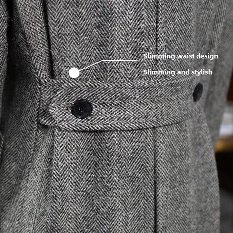 سترة طويلة للرجال باللون الأسود والأبيض بنمط متعرج سترة طويلة للرجال كلاسيكية منقوشة مزدوجة الصدر معطف طويل من الصوف الشتوي #4