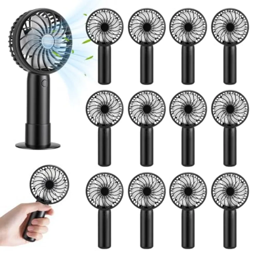 

12 Mini Handheld Fan Bulk, Powerful 3 Speed Personal Portable Rechargeable Fans with Base, USB Small Desk Fan for Women, Eyelas