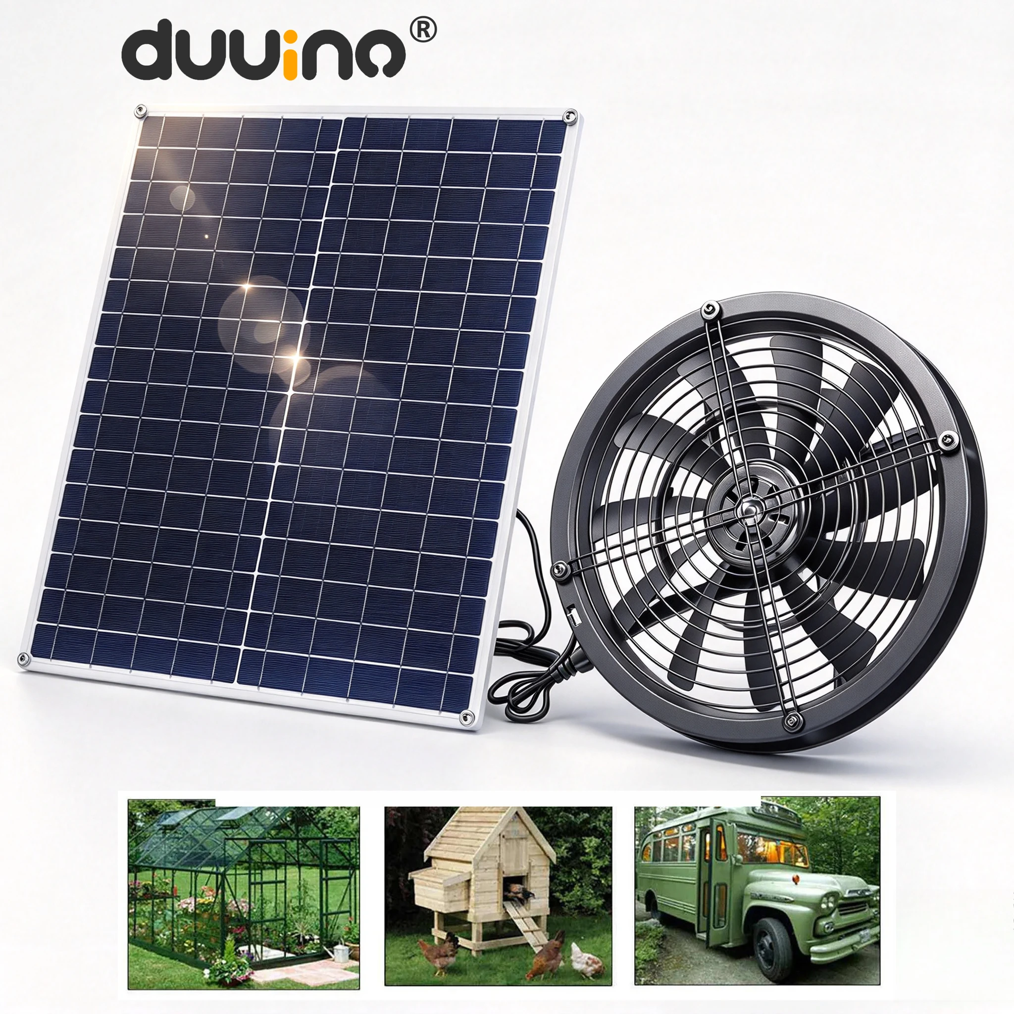 Solar Panel Battery Charger Fan Safety Solar Greenhouse Fan for Chicken Coop for Greenhouse Shed for Pet House Large Fan