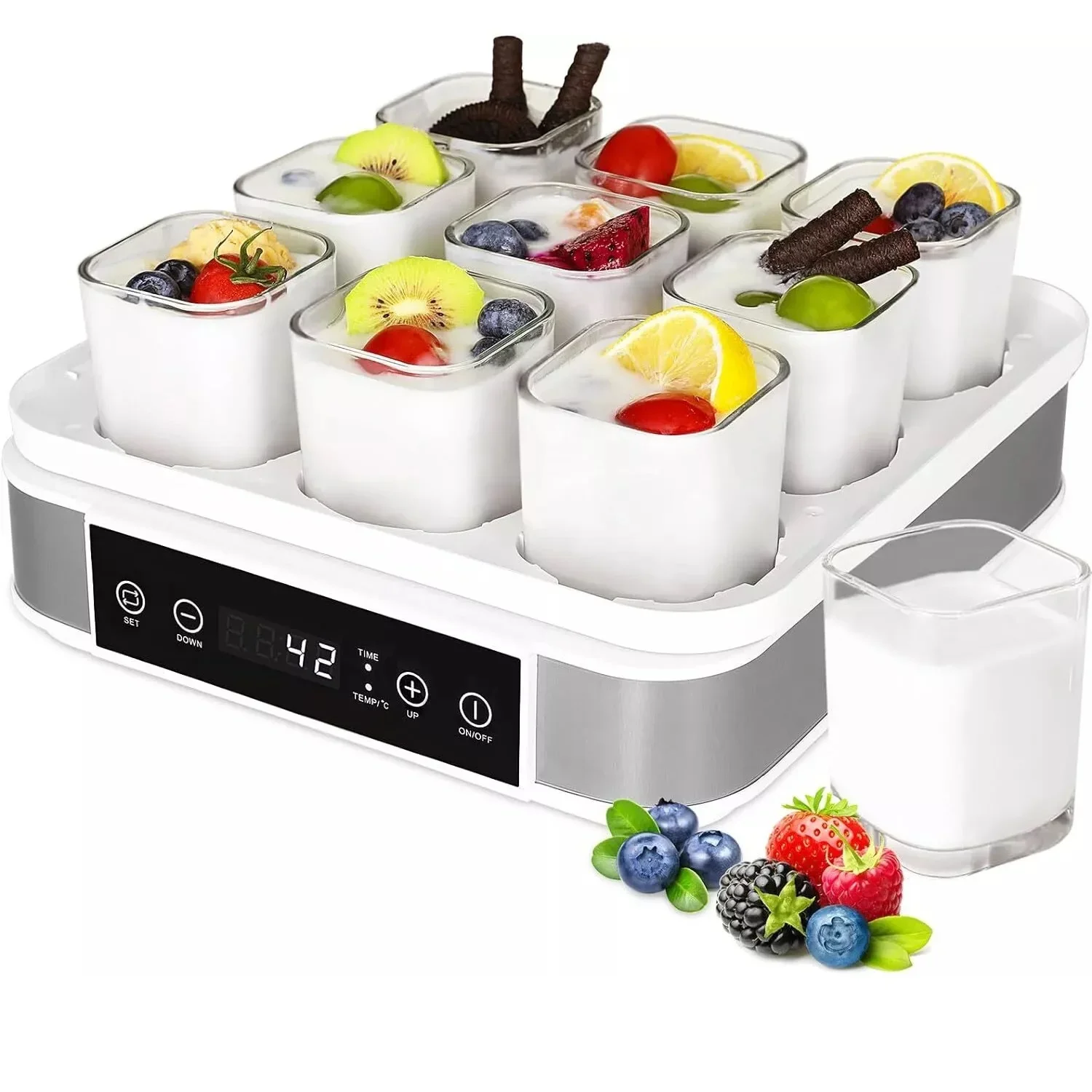 Yogurt Maker, Digital Yogurt Machine Temperature and Time Control, Automatic Yogurt Machine with 9 Portion Glasses/170 ml