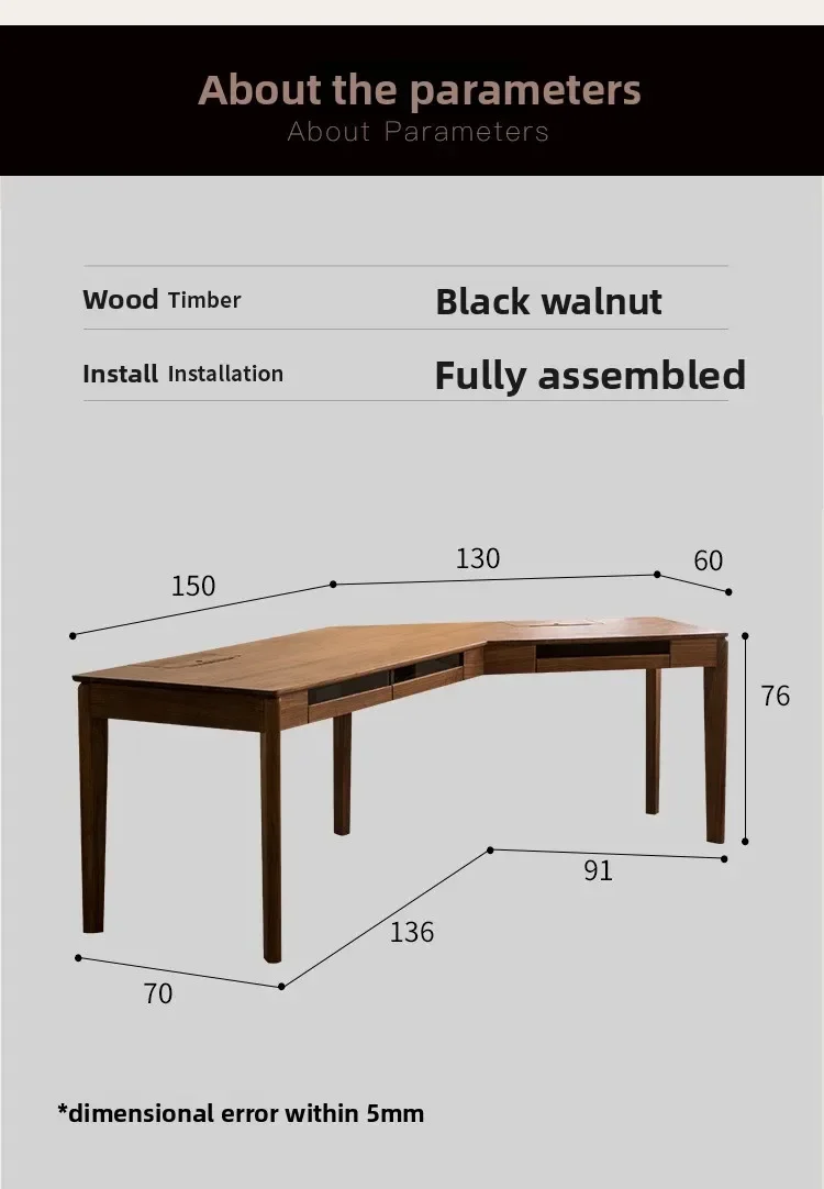 North American black walnut desk Nordic light luxury retro solid wood modern simple corner large desk study computer desk