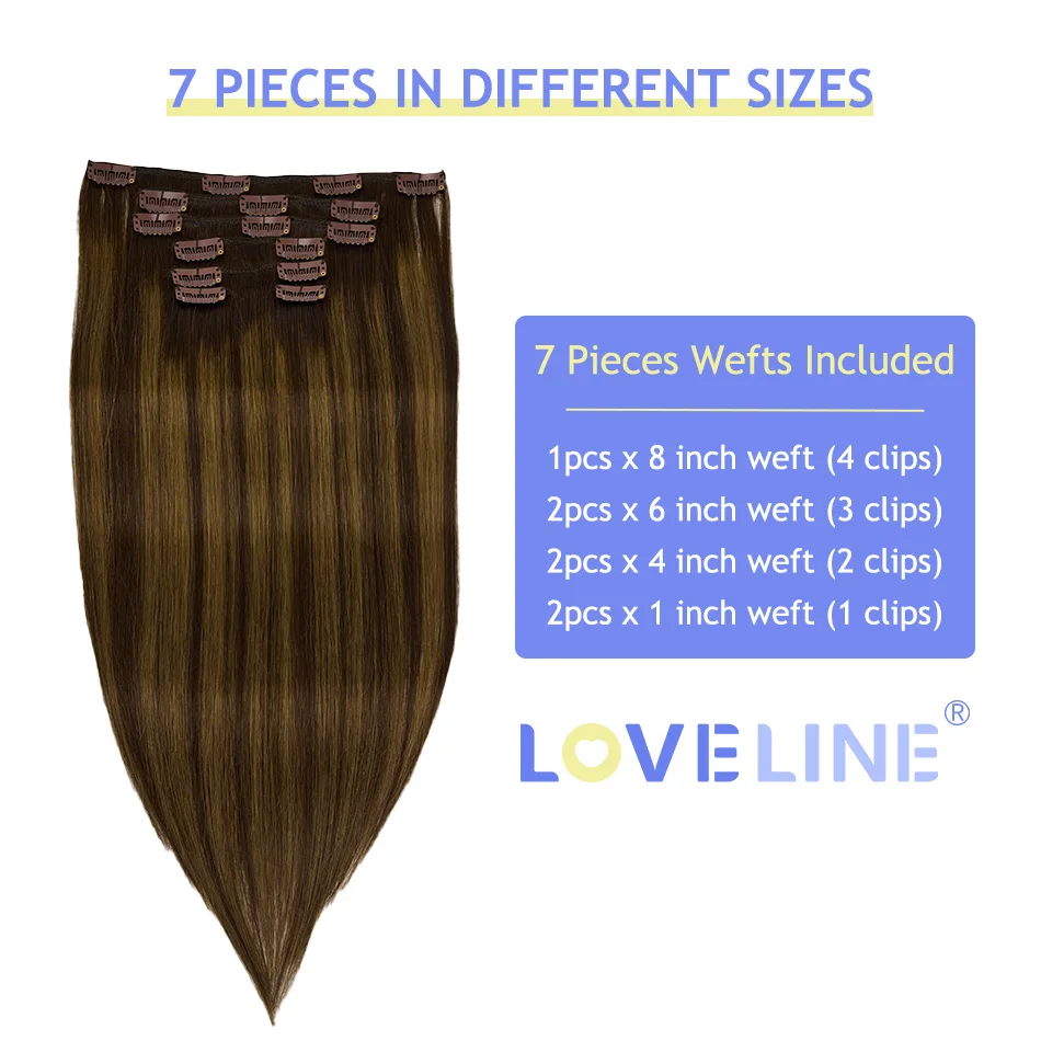 LOVELINE Naadloze Clip in Human Hair Extensions Remy Menselijk Haar 100G Balayage Hoogtepunt Huid Inslag Clip in Hair Extensions