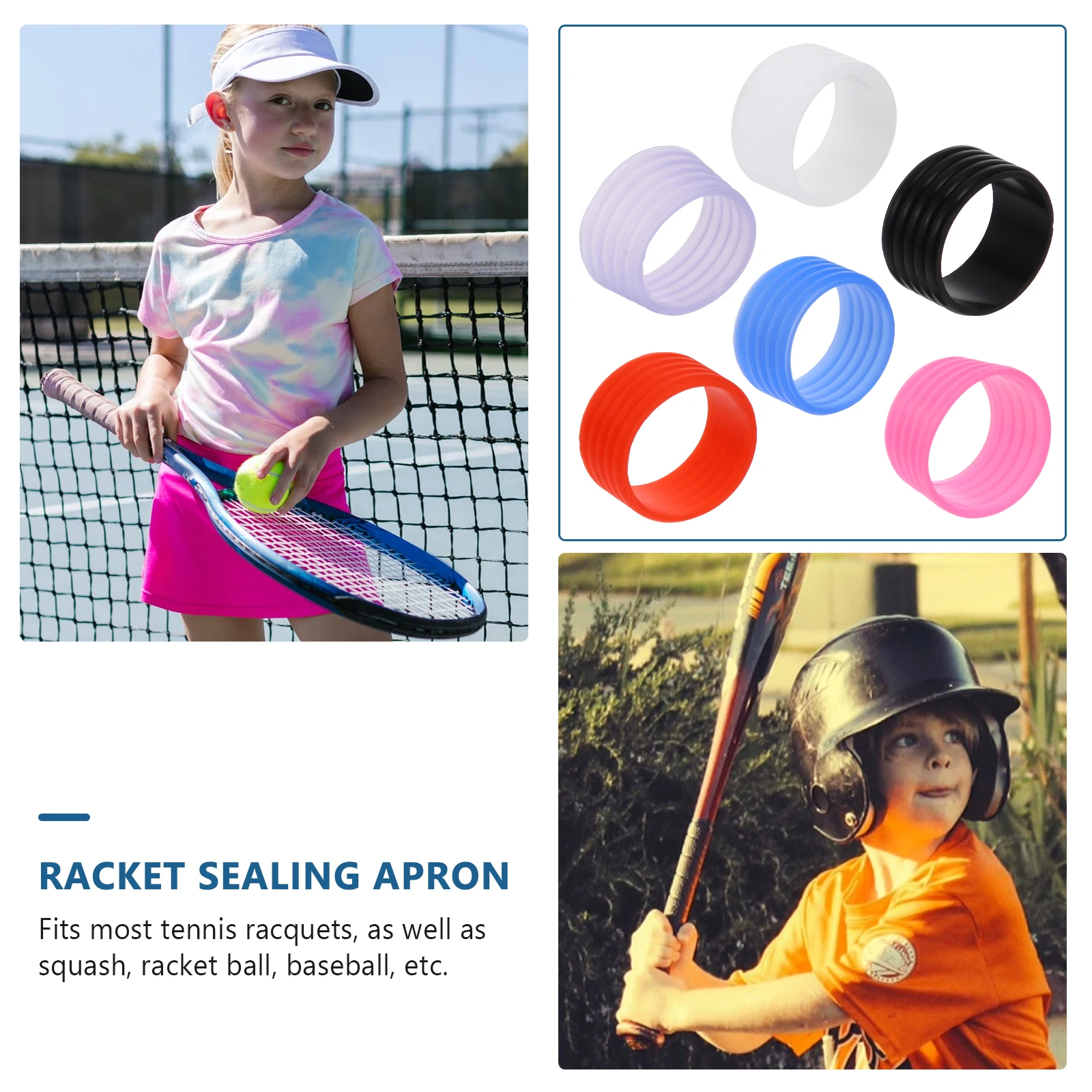

6pcs Racket Dry Feel Grip Band Overgrip Fix Ring For Tennis Squash Baseball Anti-Slip Silicone Racket Handle Dry Feel Grip Ring