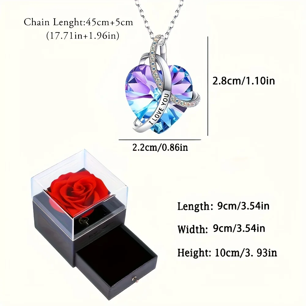 I Love You Zircon Pendant Necklace With Rose Gift Box For Girlfriend Birthday Christmas Romantic Gift 2024 New Fashion Jewelry