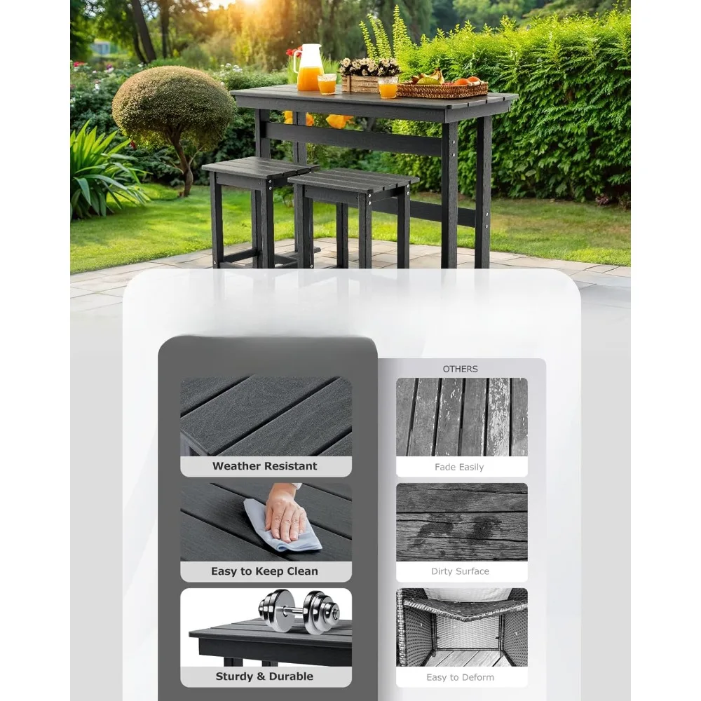 مجموعة مكونة من 3 قطع من طاولات وكراسي البار العالي في الهواء الطلق، بما في ذلك طاولة وكراسي الشرفة العالية، وبار الشرفة الصغيرة في الهواء الطلق