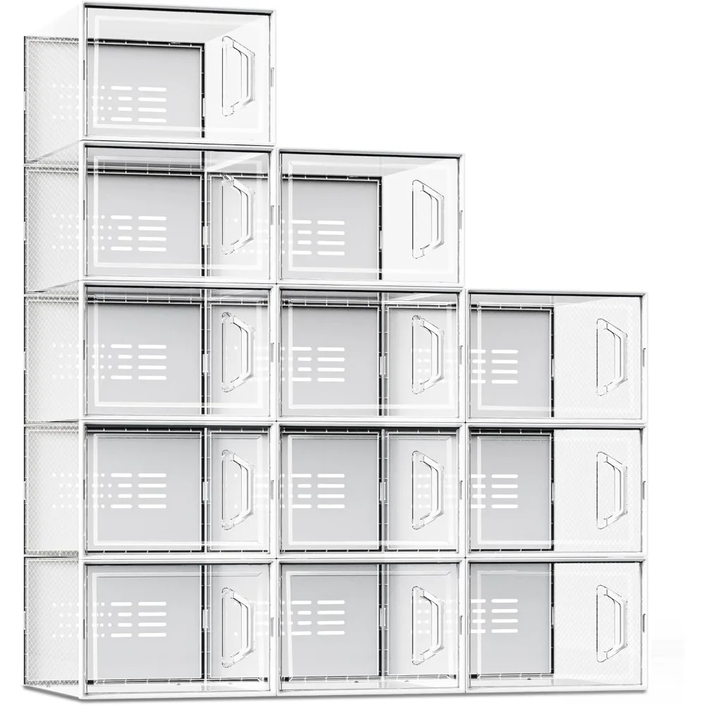 

XX-Large Shoe Storage Box Fit Size 13, Clear Plastic Stackable Shoe Organizer for Closet, Space Saving Sneaker Shoe Rack