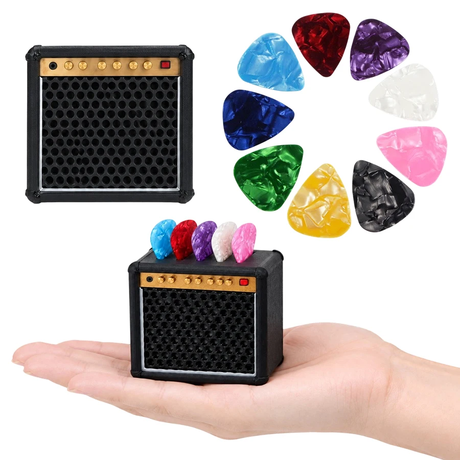 7/14PCS Audio Shape Guitar Pick Storage Box with Colorful Picks Kit Plastic Plectrums Organizer Celluloid Pick Desktop Decor ZYF