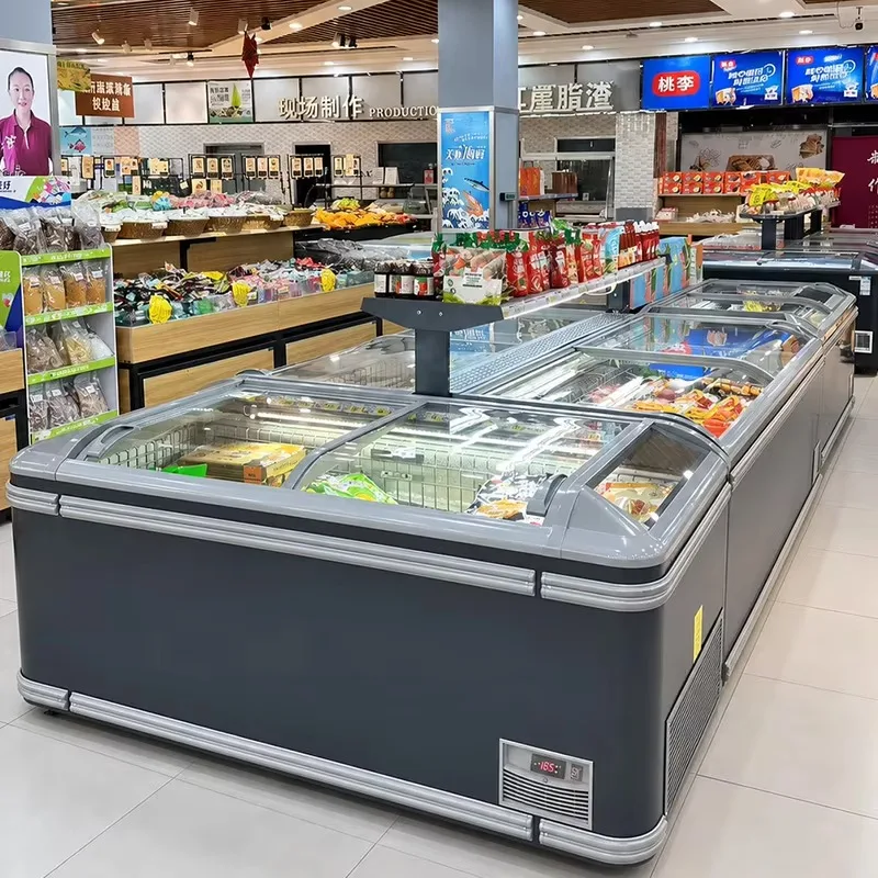 Island Freezer Supermarket Refrigeration With R290 Refrigerant, Flexible Combination For Deli Shop And Restaurant Ice Cream