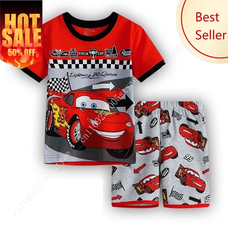 

Disney Shirt Shorts Spring Pyjamas Children Sleepwear Leisure Set Boys Girls Cars McQueen Pajamas 100% Cotton Nightwear Clothes