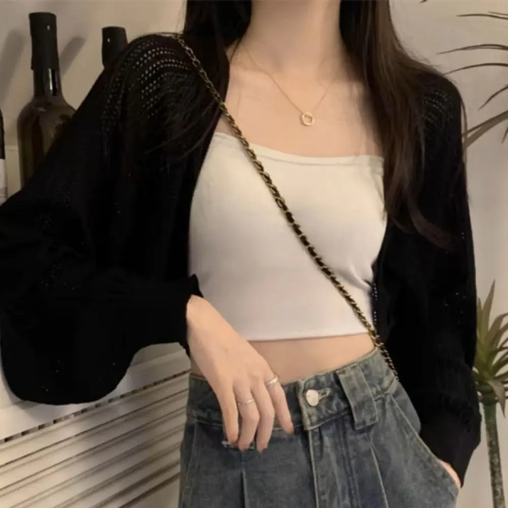 Retro Hollow Knitted Shawl Thin Long Sleeves Knitted Crochet Top Cloak Scarf Accessories Knitted Cape Female