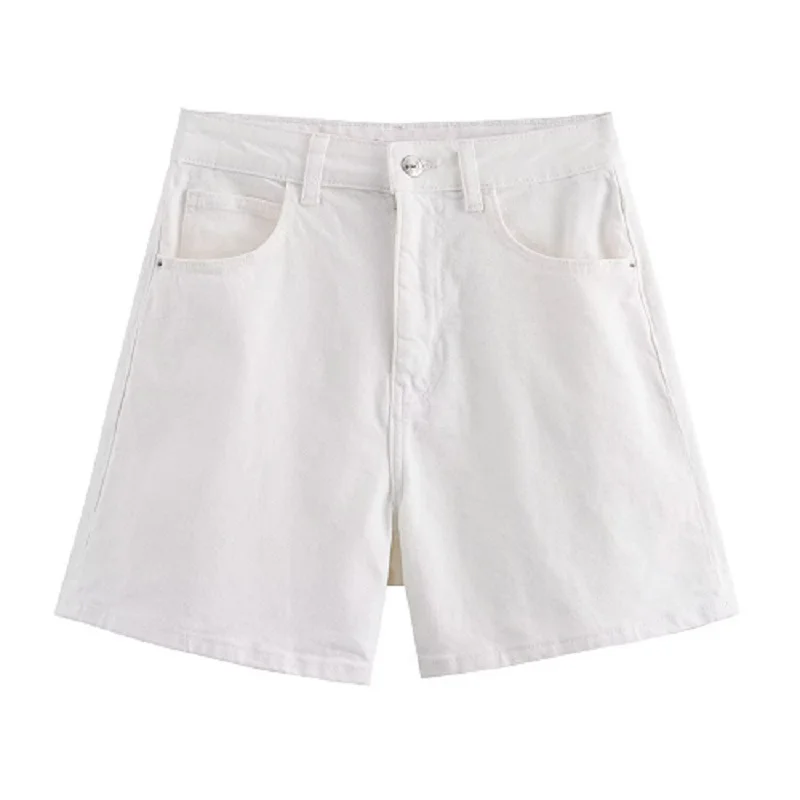 Tangada 2024 Summer Women Solid Denim Shorts High Waist Female Shorts 6X0287