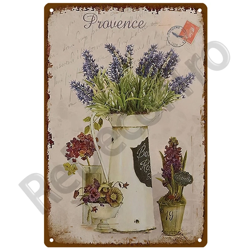 Lavender Metal Sign Plaque Vintage Flowers Tin Sign Wall Decoration For Room Art Garden Kitchen Home Living Room Iron Painting