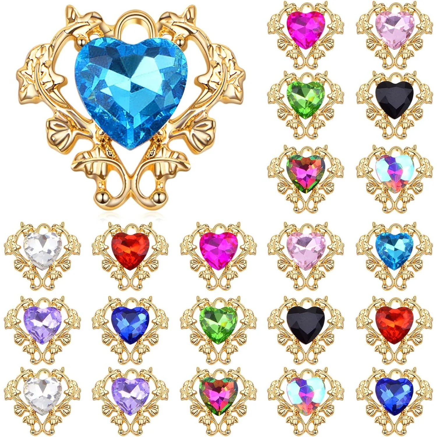 

22pcs Heart Shaped Rhinestone Charms Love Heart Crystal Bead Dangle Pendants for DIY Bracelet Necklace Earrings Jewelry Making