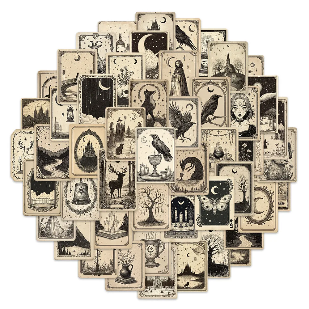 50PCS Gothic Tarot Card Cartoon Stickers DIY Handmade Ledger Phone Case Postcard Water Cup Stickers