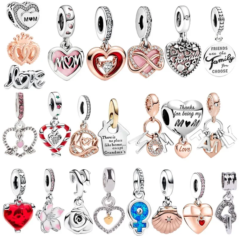 

New Hot Sale 925 Sterling Silver Love Mom Sisters Family Charm Fit Original Pandora Bracelet Fashion DIY Jewelry For Women Gift