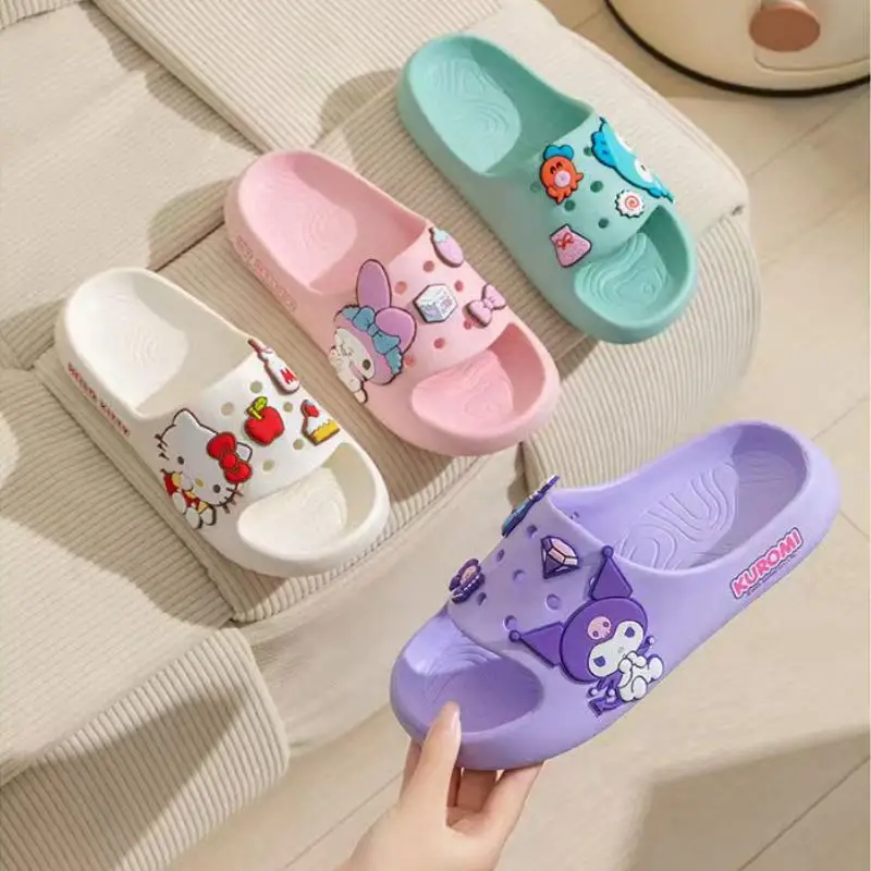 

Sanrio Hello Kitty тапочки Kawaii Anime Kuromi My Melody Hangyodon домашняя обувь с героями мультфильмов для девочек из ЭВА мягкие нескользящие домашние тапочки для ванной комнаты