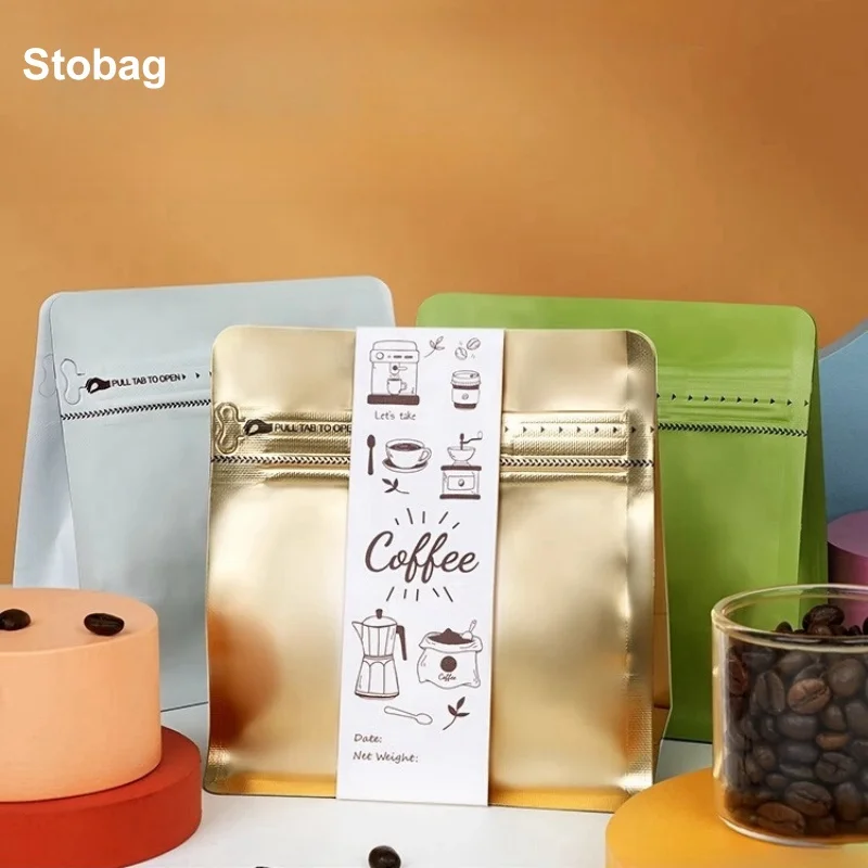 StoBag 50pcs Frosted Color Coffee Beans Bag Packaging Stand Up Octagonal Food Sealed Aluminum Foil Storage Reusable Pouches