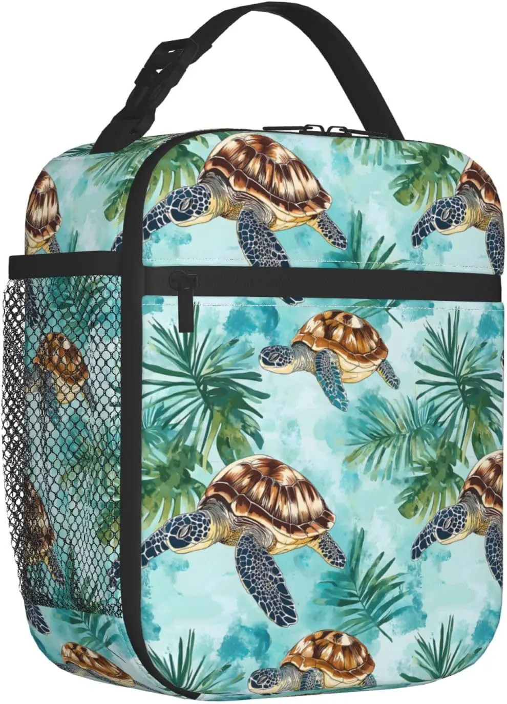 Sea Turtle Lunch Box,Reusable Tropical Ocean and Palm Leaf Design Insulated Lunchbag Gifts