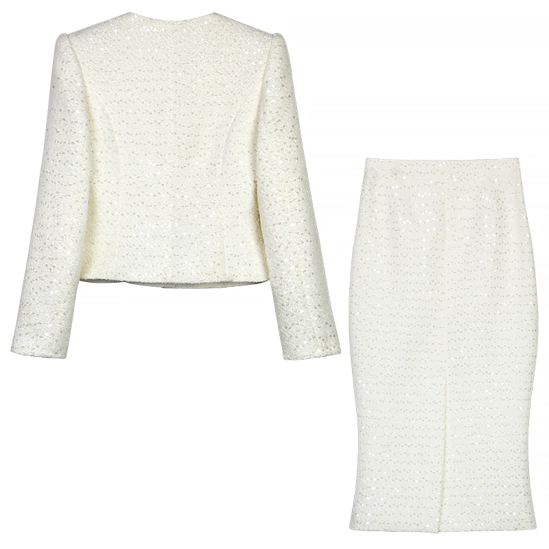 New Fashionable and Elegant Light Luxury Socialite Heavy Industry Sequin Temperament Small Fragrance Jacket + Skirt Suit