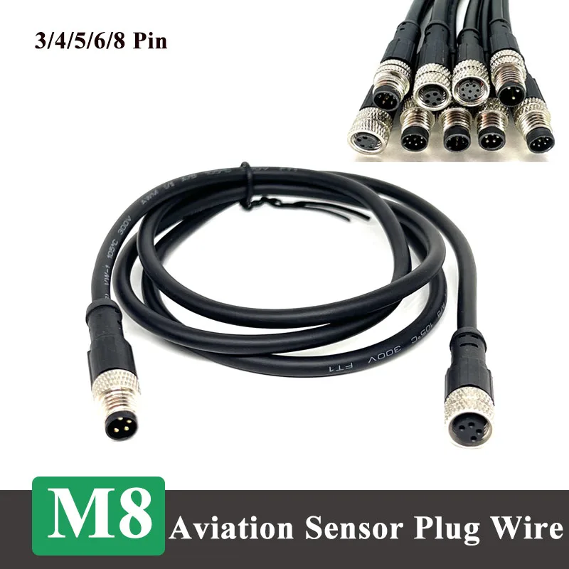 Câble de connecteur M8 3 4 5 6 8 broches, prise d'aviation avec ligne, fil de connexion de capteur blindé/non blindé mâle femelle étanche
