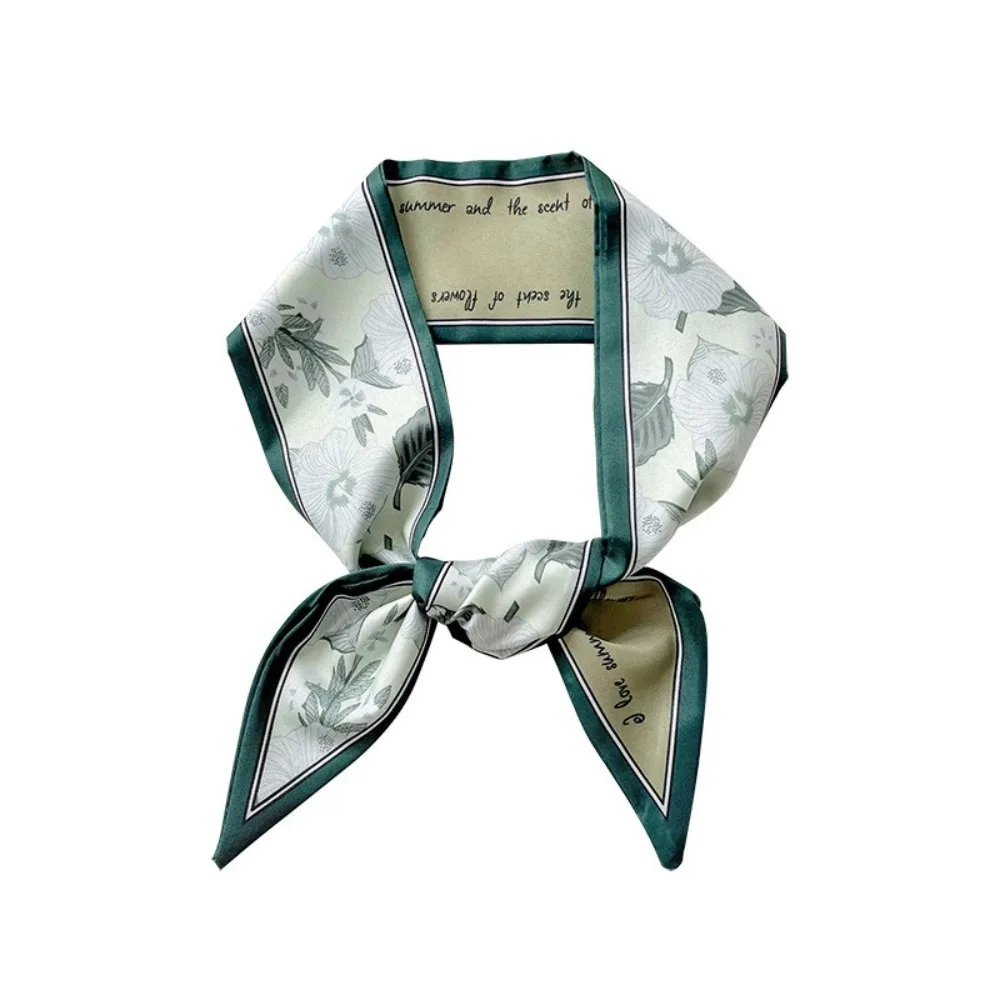 

Summer Floral Silk Satin Scarf Narrow Thin Neckerchief Tied Hairband Bag Decoration Long Vacation Headscarf