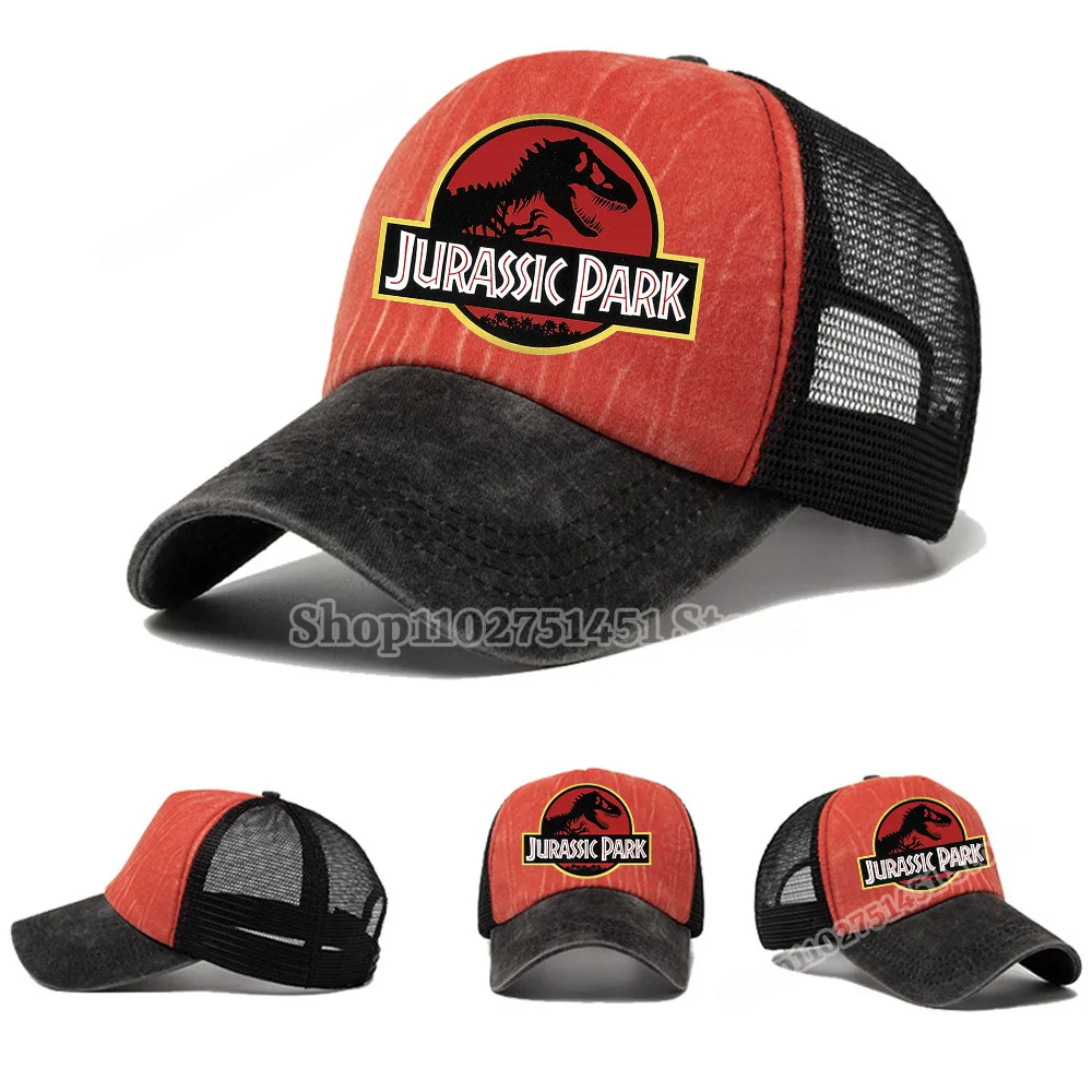 العالم الجوراسي: ولادة جديدة شعار طباعة اللون حظر قبعة بيسبول القطن قبعة شبكية الرجال النساء أغطية الرأس الديناصورات الشمس الظل القبعات #1