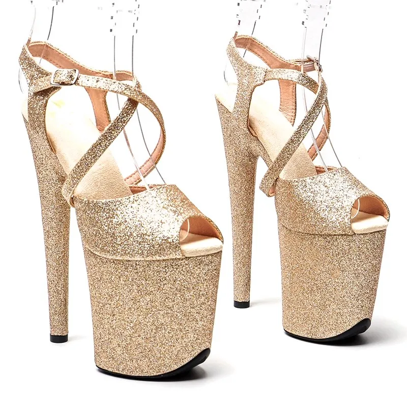 

Model Shows Wome Fashion 20CM/8inches Glitter Upper Platform Sexy High Heels Sandals Pole Dance Shoes 313