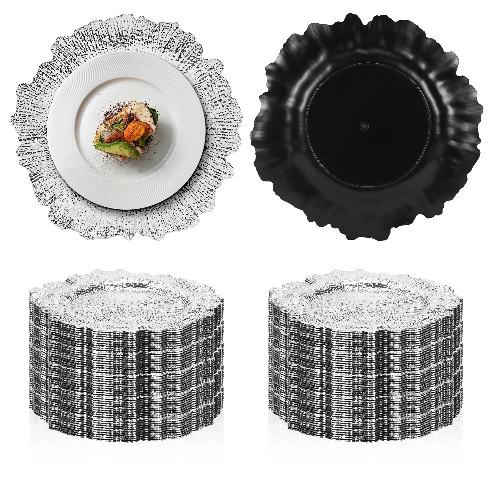 

100PCS Charger Plates Reusable Vintage Decorative Table Plate 12In Luxury Dinner Plate for Banquet/Living Room