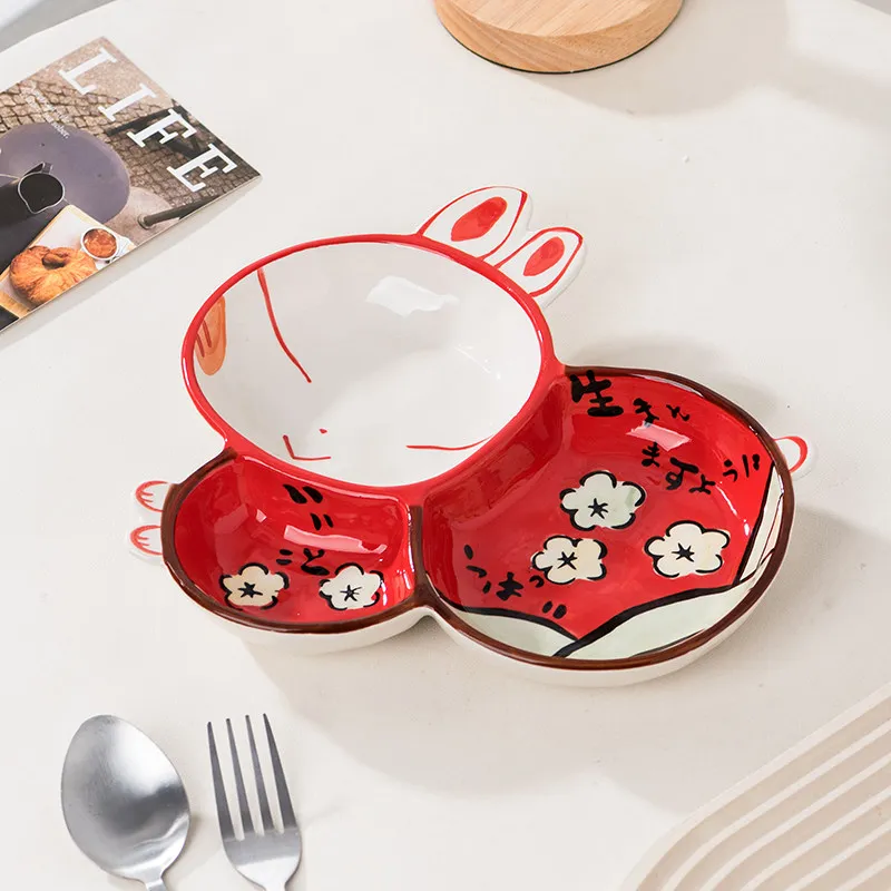 Creative rabbit shaped ceramic partition dinner plate,Dim sum nut plate,Japanese cuisine dish,home decor table storage plate