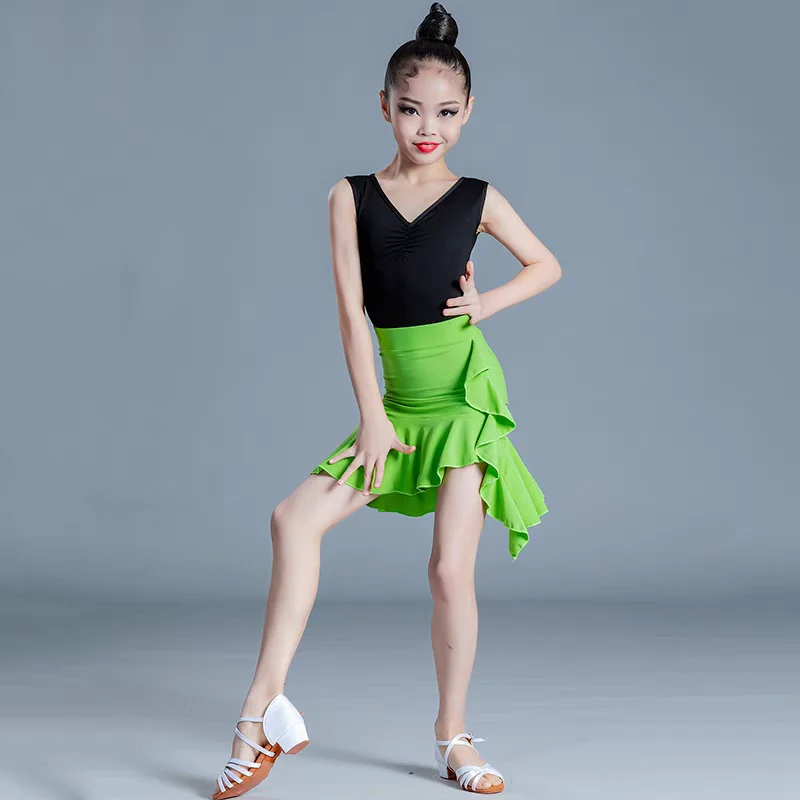 Latin Dance Costumes For Girls Modern Competition Kids Latin Dance top skirt Childen Vestidos Tango Salsa Stage Cha Cha Ballroom