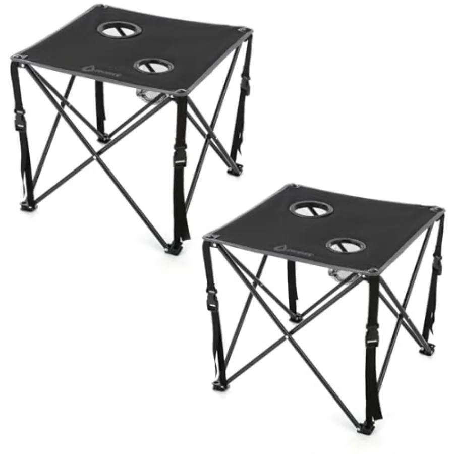 

26" 66cm Portable Camping Folding Table 2 Cup Holders Square Carrying Case Steel Frame High-Grade 600D Canvas