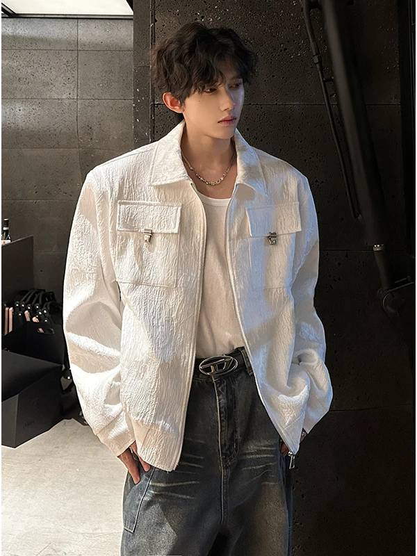 

Bla Texture Emed PU Leather Jaet Men's ort Sle Autumn Winter Faion Brand High-End American Cool Top irt