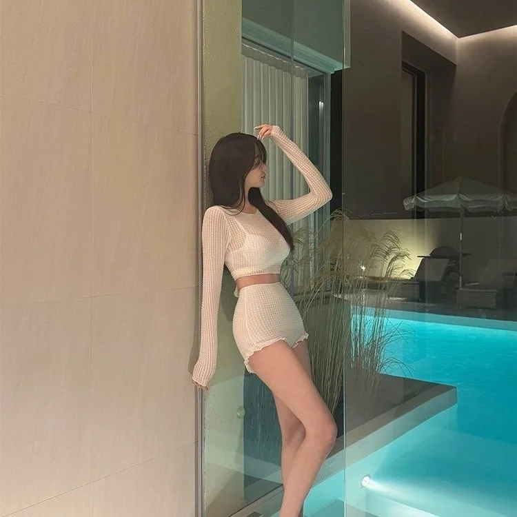 

Bikini Three-piece Set Separable Swimsuit Slimming Sexy Student Swimming Costume Hot Spring Fashion Backless Lightweight