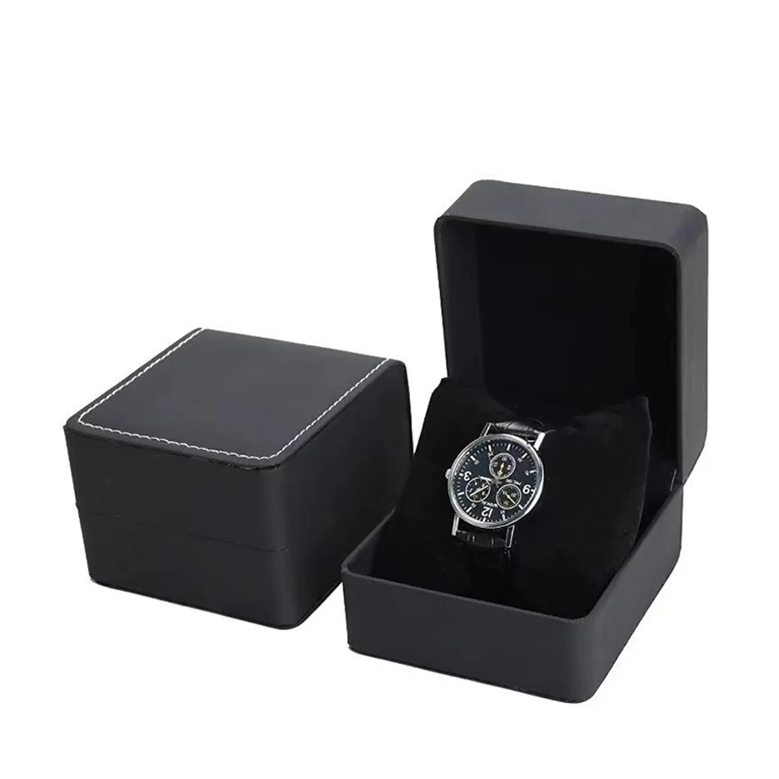 Einzelne Uhren-Geschenkbox mit Kissen, PU-Leder, Armbanduhr-Vitrine, Organizer für Herren