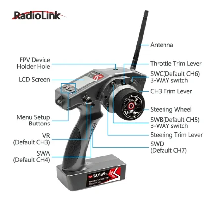 Radiolink RC6GS V3 2,4 G 7-Kanal-RC-Funksender und Gyro-Empfänger R7FG Neue verbesserte Fernbedienung für RC-Car-Boot