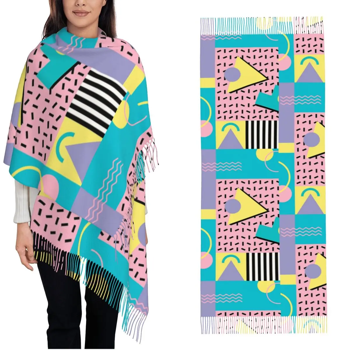 Memphis Design-Écharpe Pashmina pour Femme, Châles et Enveloppes pour Robes de Soirée, Écharpes de Drapeau en Cachemire, Géométrie Moderne, Esthétique