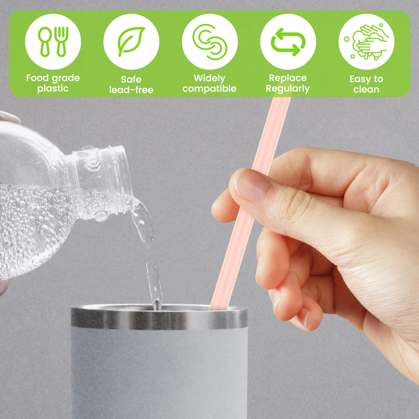 10Pack Reusable Straws with Clearing Brush 12in Long Replacement Straws 10 Colors Tumblers Straw Replacement Food Grade