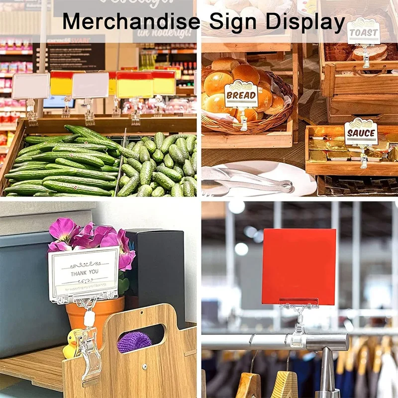 30 Pcs Label Holders Sign Clip, Plastic Clear Rotatable Sign Clips, Merchandise Sign Display Clip, Price Tag Clamp-A57M