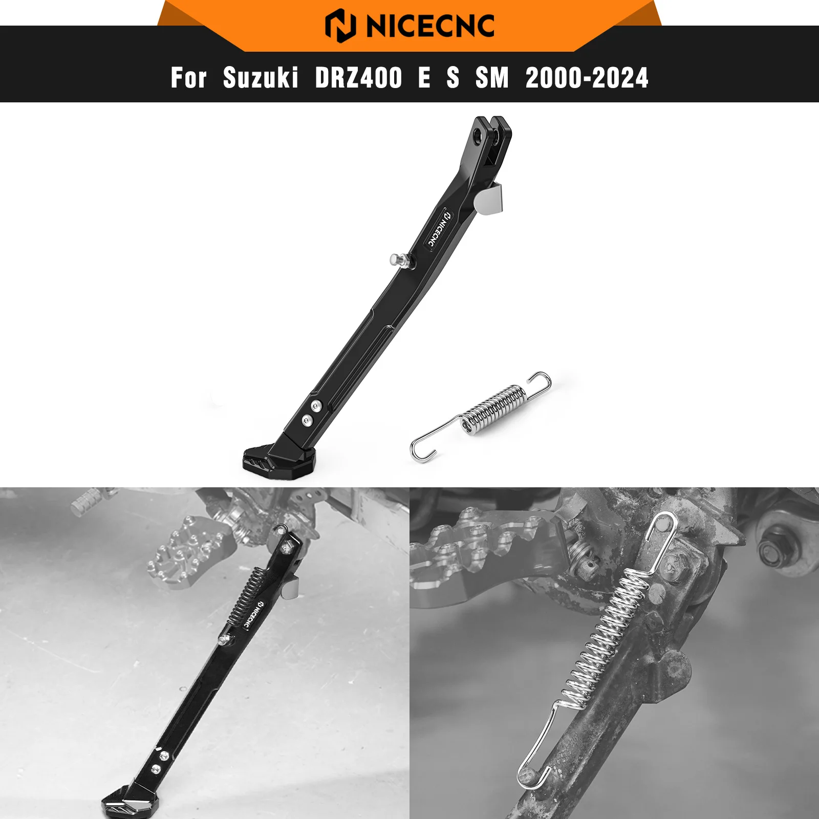 

NICECNC For Suzuki DRZ400 DRZ400S DRZ400E DRZ400SM DR-Z 400 E S SM 2000-2024 Motorcycle Adjustable Side Stand Kickstand Spring