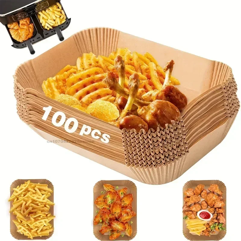 Extra Large Rectangular Paper Air Fryer Liners - Non-Stick, Easy Clean, Space Saving, Oven Safe, Disposable Paper Baskets And Bo