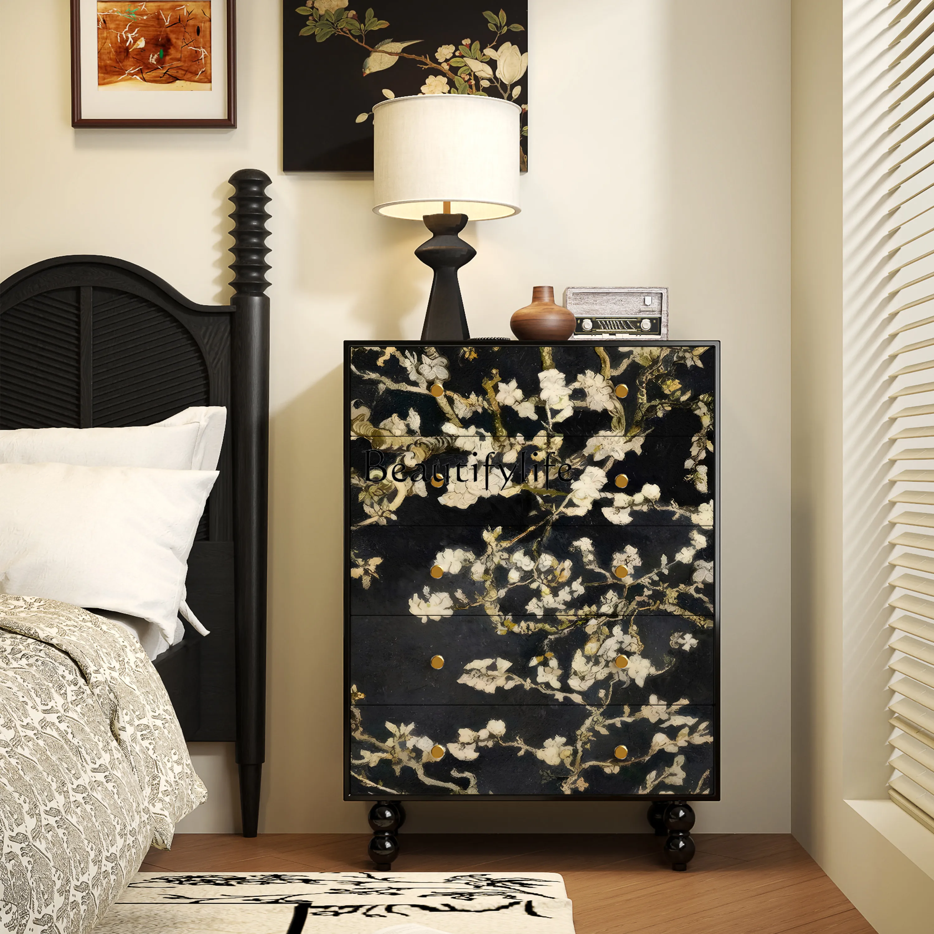 

French medieval solid wood chest of drawers B & B bedroom entrance decorative cabinet