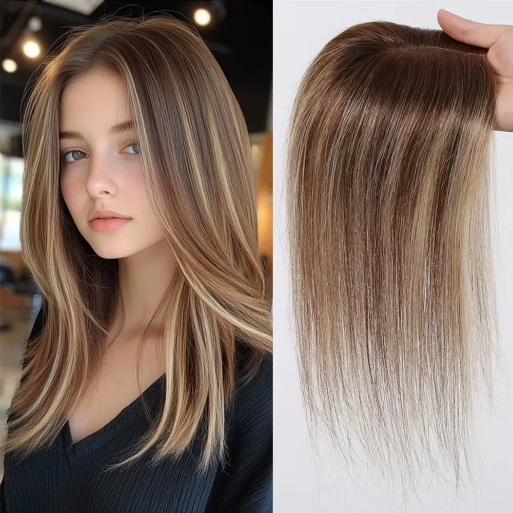 100% الشعر البشري القبعات العالية البني تسليط الضوء على قطع الشعر الجزء الأوسط النساء الشعر توبر مع مشبك قاعدة الدانتيل في وصلات الشعر الطبيعية