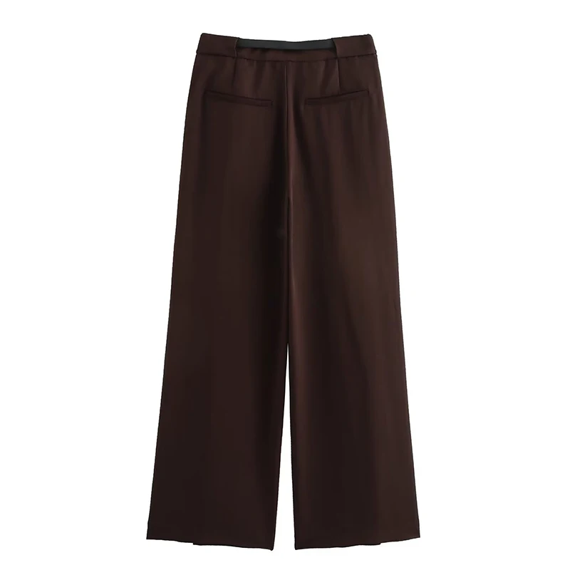 SIYANG Women Fashion Chic Chocolate Pleated Trousers With Belt Female Zip-fly High Waist Pants Elegant Wear