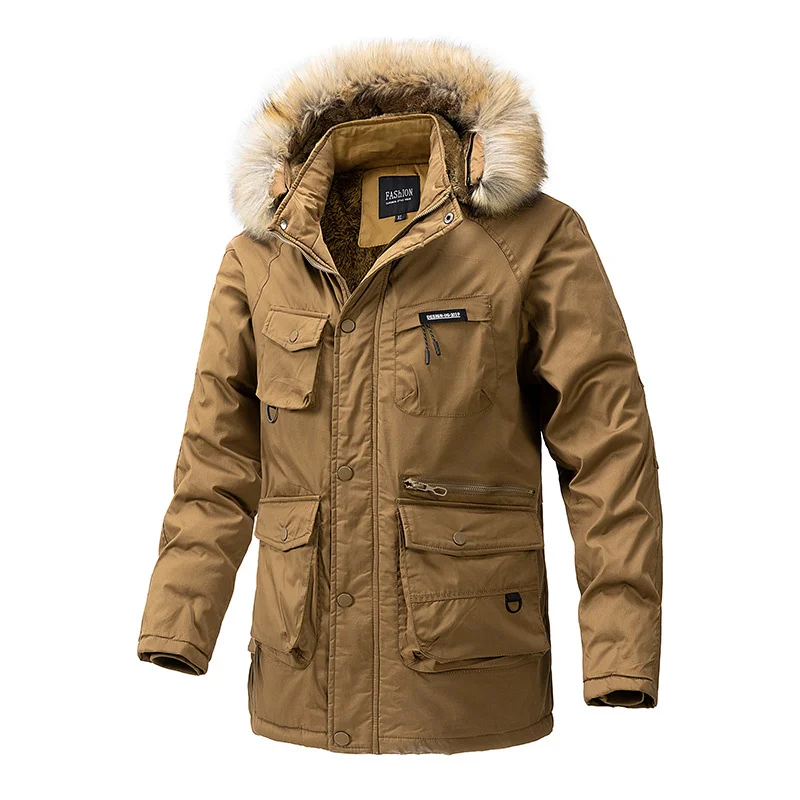 Lange Winterjas Mannen Outdoor Bont Capuchon Heren Heren Windjack Casual Jas Oversized Fluwelen Donzen Jas