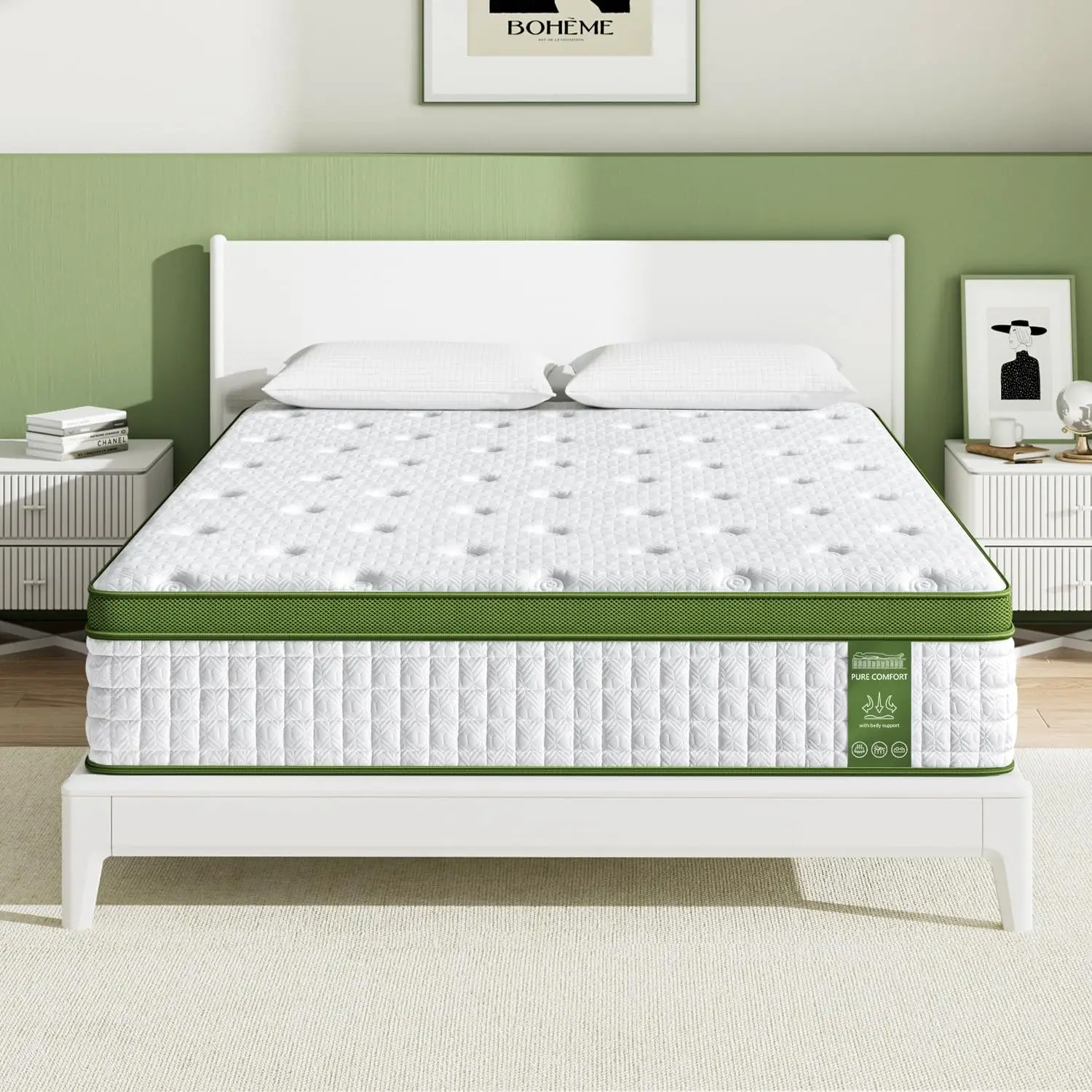 Queen Mattress, 14 Inch Hybrid Mattress Queen Size in a Box with Gel Memory Foam and Pocket Springs, Medium Firm Mattress, Press