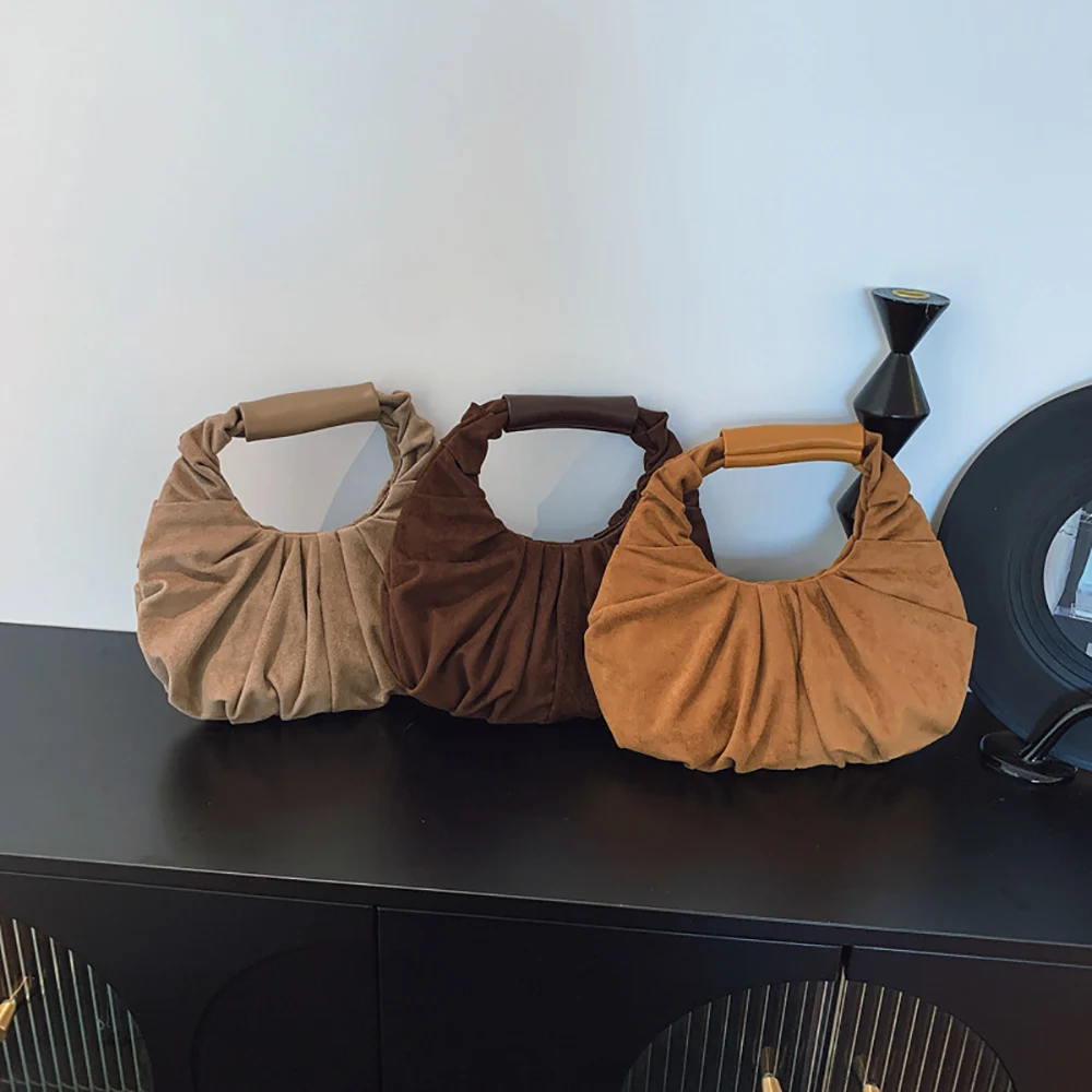 حقائب يد نسائية أنيقة ذات ثنيات على الطراز الكوري بسيطة بلون سادة وإبزيم متعدد الاستخدامات حقيبة تسوق يومية للتنقل باليد