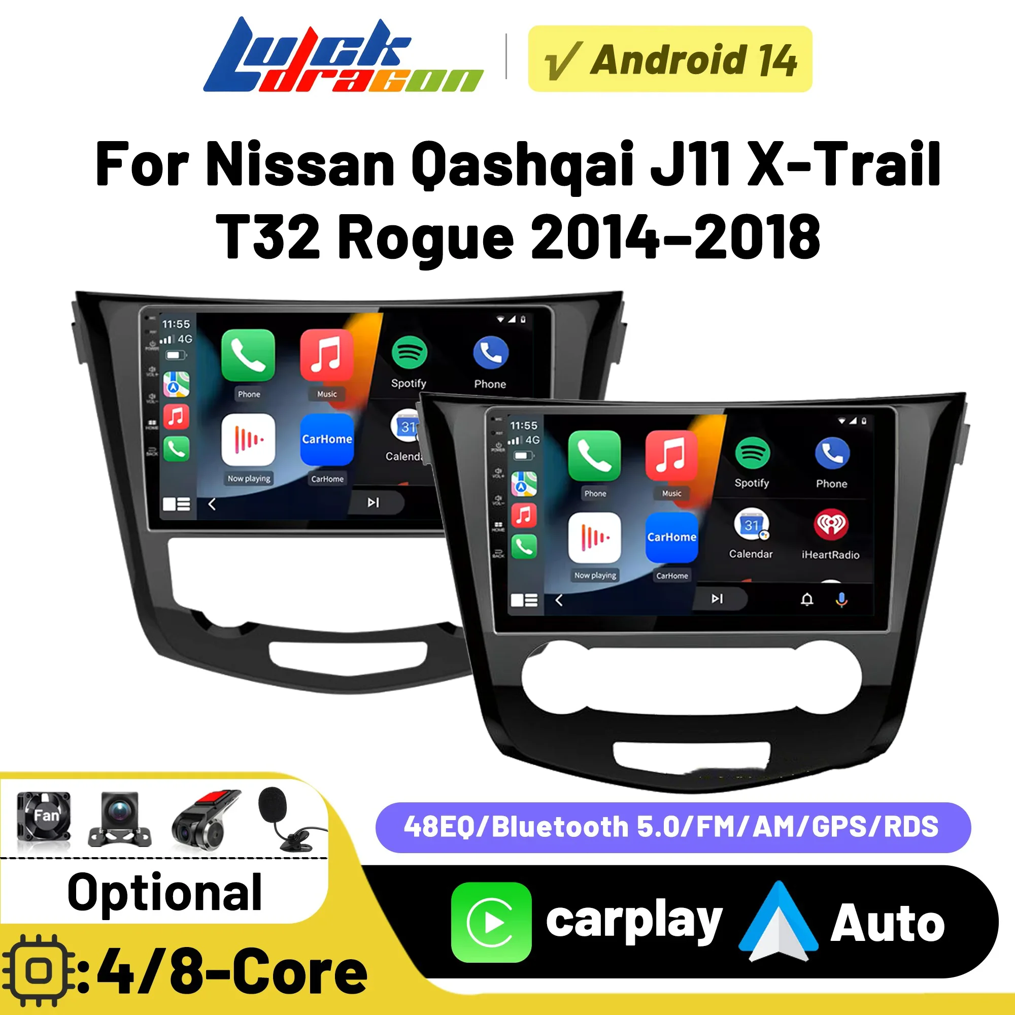 Wireless Carplay Android Auto Car Radio for Nissan Qashqai J11 X-Trail T32 Rogue 2014–2018 Car Intelligent Systems DSP BT GPS FM