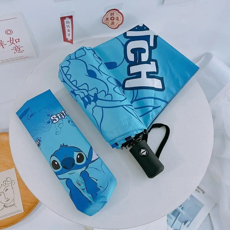 Cartoon Stitch Zonnebrandcrème Automatische 3-voudige Paraplu Leuke Anime Draagbare UV-blocking Parasol Huishoudartikelen Kind Geschenken